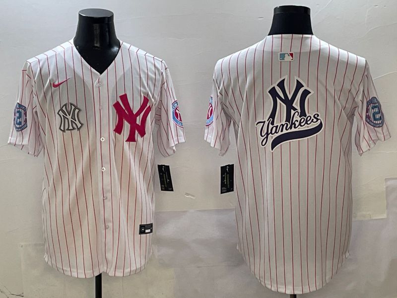 Men New York Yankees Blank White Stripe Jointly Name Nike 2025 MLB Jersey style 15->new york yankees->MLB Jersey